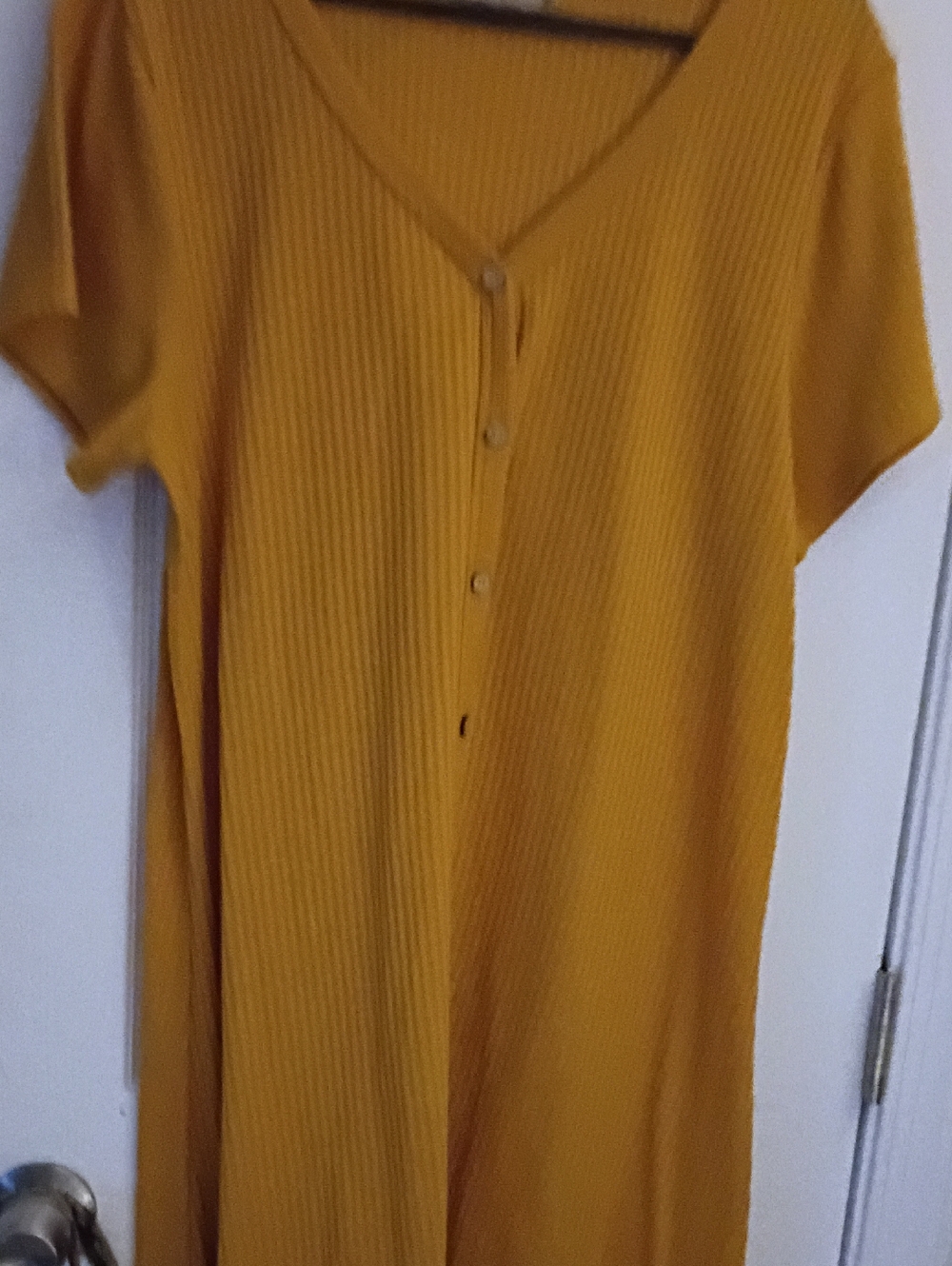 Liberty Love Mustard Waffle Knit V-Neck Dress